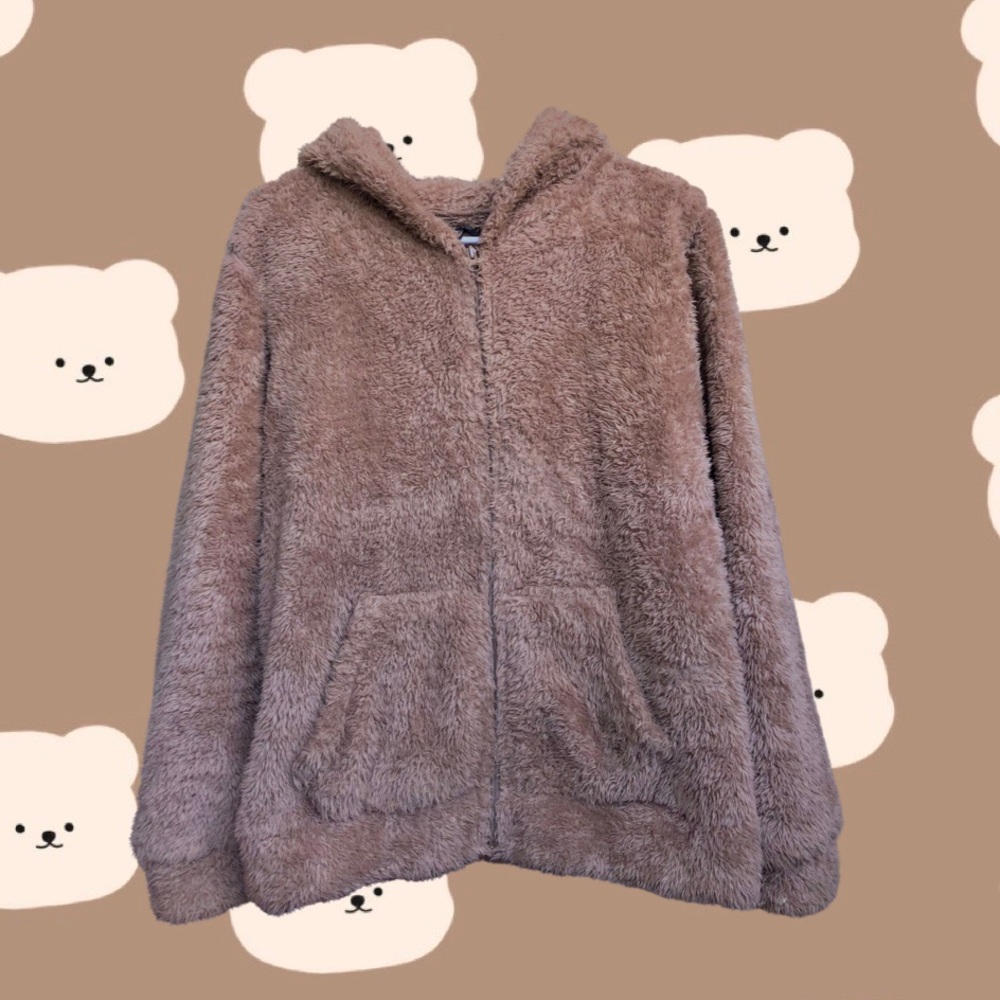 Fluffy Beige/Cream/Tan/Brown Cozy Teddy Bear Jacket/Sweater